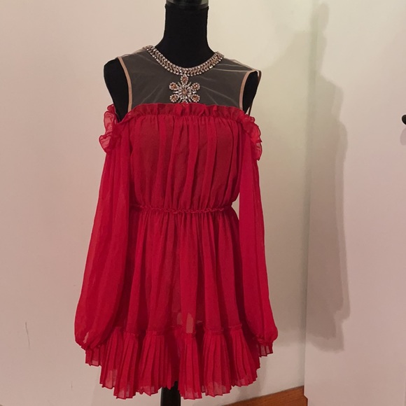 ❤️Final Sale Giambatista Valli x H&M red off shoulder dress with crystals - Picture 5 of 6